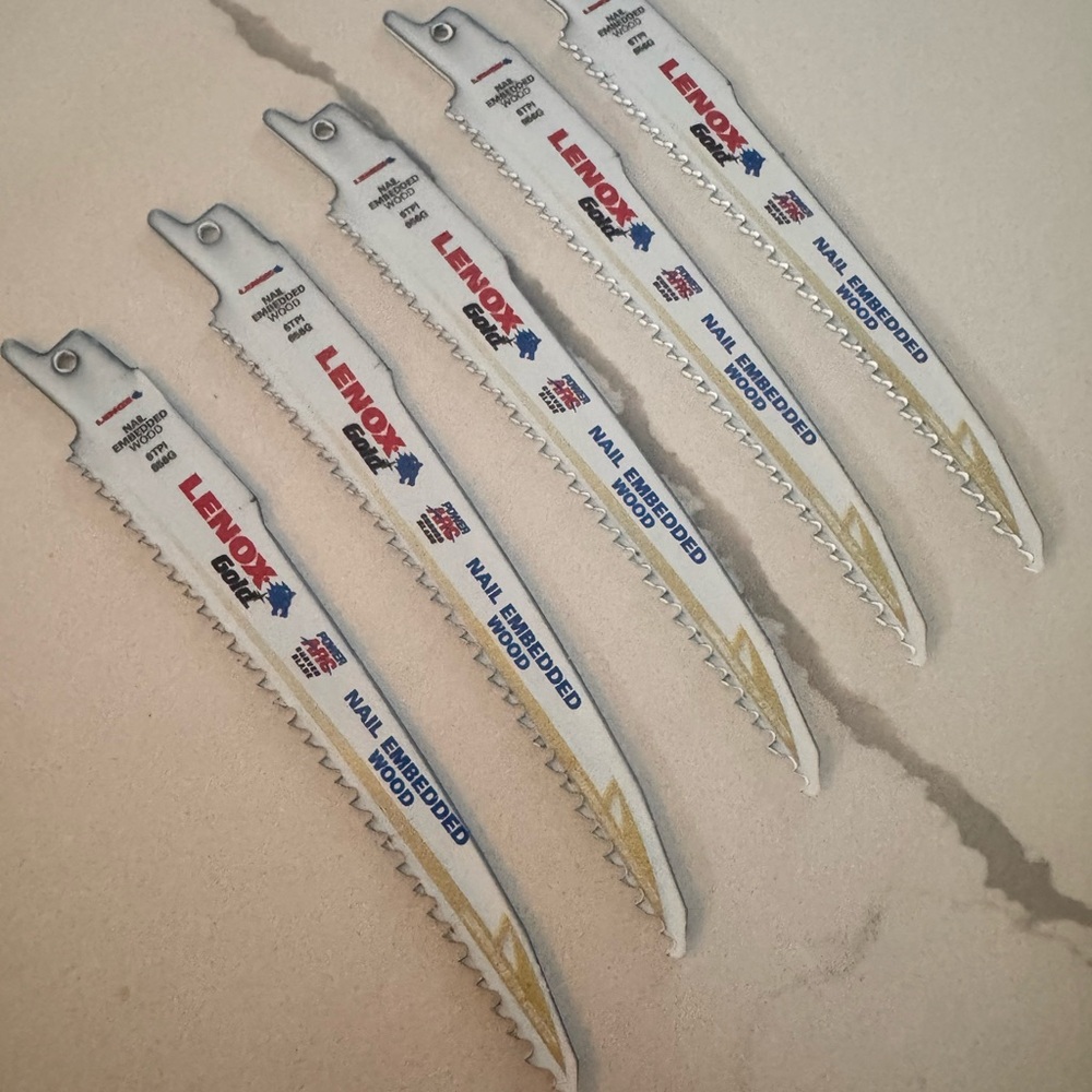 FIVE Lenox Gold Nail Embedded Wood Recip Saw Curved Cutting Blades 6TPI 656G
